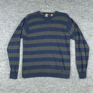 Timberland S Men's Striped 100% Cotton Crewneck Sweater Navy Gray